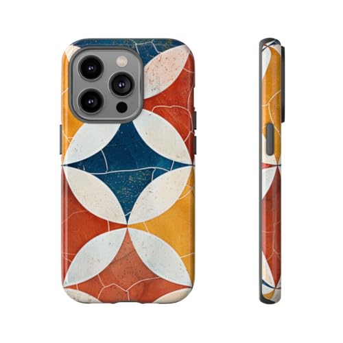 Coque géométrique rétro iPhone 14 Pro bleue rigide protection fine