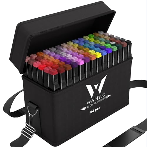 WAHYB Double Pointe Feutre a Alcool – Feutres Coloriage Adulte avec Encre Anti-taches – Marqueurs à Croquis pour Animation Art Esquisse avec Sac de Transport et Base de Rangement (84)