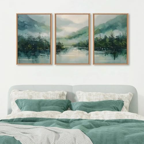 Toile paysage forêt de pins abstraits décoration murale salon 3 pièces