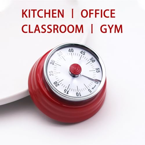 Mechanical Kitchen Timer, Eco-Friendly No Batteries Needed Magnetic 60-Minute Visual Countdown Alarm Clock for Cooking, Study, Games, Office (Red) - Thumbnail 4