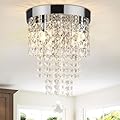 TISLYCO Modern Crystal Chandelier Raindrop Crystal Ceiling Light, 4 Light Sockets, Silver, 9.05x10.23 inches, Flush Mount, Hallway, Bedroom