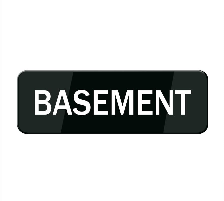 Basement Sign For Door, Acrylic Plastic, Black And White, Rounded Corners, Durable, Long Lasting With Double Sided Tape - 8'' X 3'', 8x3inch