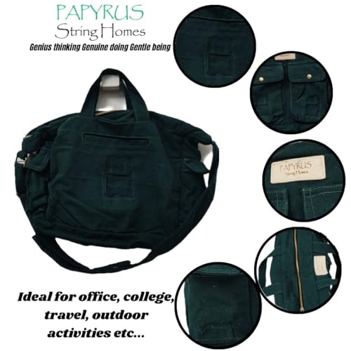 Image of ROUGH Canvas Cotton messenger bag.15'' Lap top. Large size 36x27x11 cm(12Ltr) Metal zipper closure. Allround pockets. Vintage look. Antique fittings.Sustainable