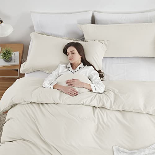 Image of Hearth & Harbor Off White Duvet Cover Cal King Size, 3 Piece Bedding Set | Soft Double Brushed Bedding Set, Button Closure, 1 Duvet Cover 104x98 Inches, 2 Pillow Shams