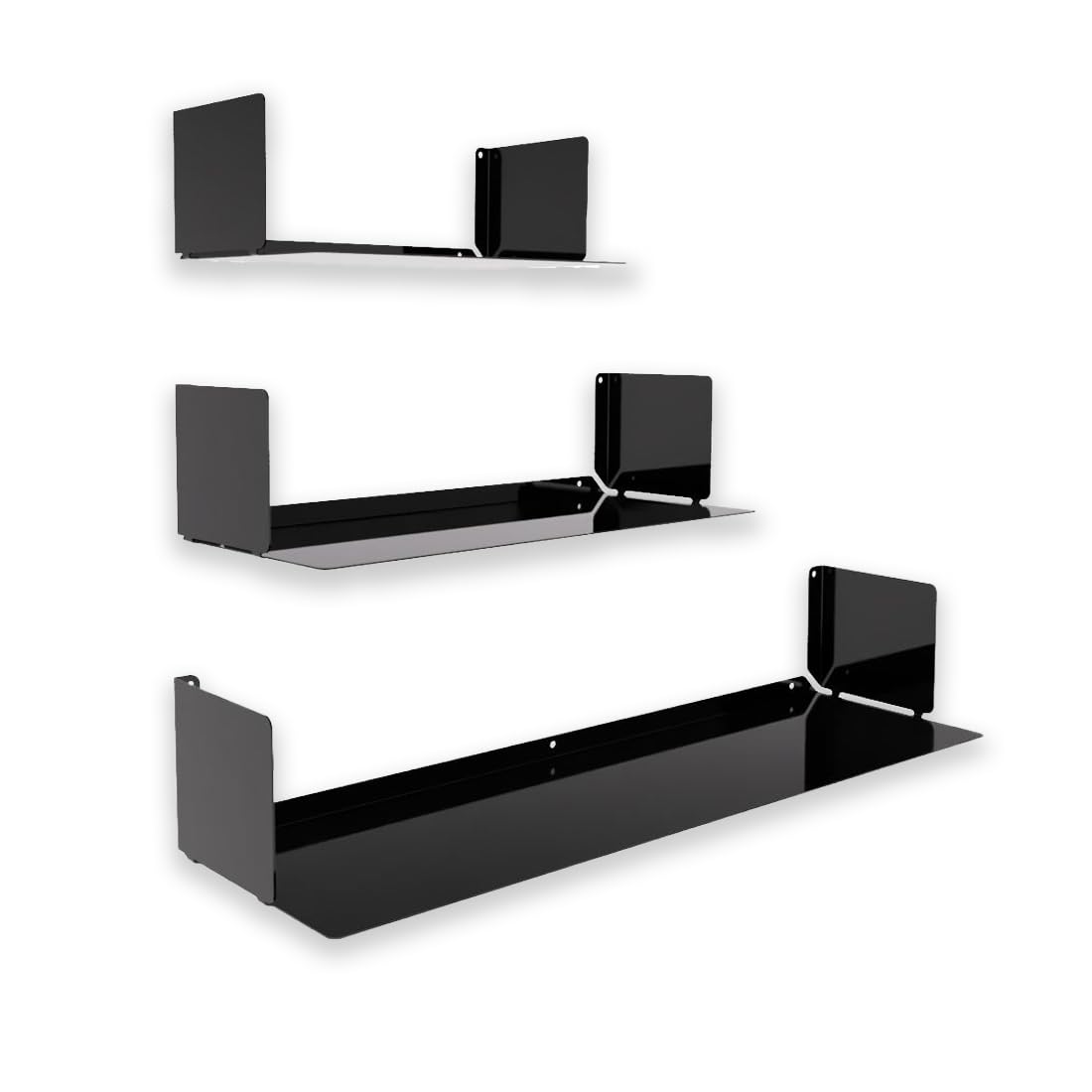 Radius Design Booksbaum Wandregal horizontal, Schweberegal, Schwarz glänzend, für Wohnzimmer, Arbeitszimmer, Badezimmer, Küche, 58 cm
