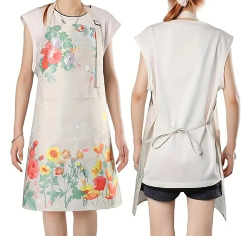 Image of DARSHANAM WORLD Apron for Women with Pockets | Adjustable Waterproof Floral Chef Aprons for Kitchen | Fully washable with large front pocket |Apron for Restaurant | Home | Kitchen | Hotel