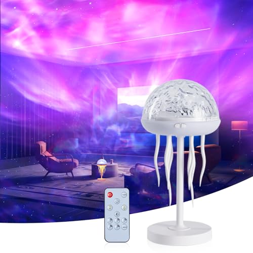 Wastou Lámpara de proyector de medusas, recargable, con control remoto y temporizador, luz nocturna de medusas con tentáculos bailarines, proyector de techo de 7 colores para fiestas, juegos