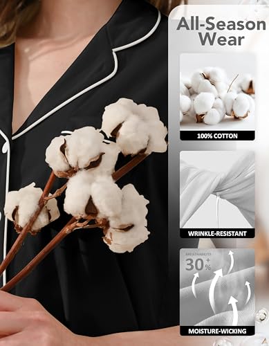 Image of NAP BOUND 100% Cotton Pajamas for Women Sets 2 Pieces Pjs Button short sleeves with Pockets Soft Sleepwear Loungewear XS-XXL