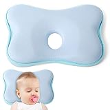 Orthopädisches Babykissen Gegen Plattkopf,Babykopfkissen Gegen Plattkopf,Baby Kissen Kopfverformung Plattkopf,Plattkopf Babykissen,Memory-Schaum-Kissen für Baby (Blau)