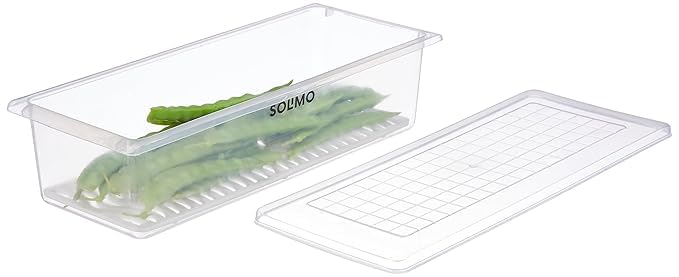Image of Amazon Brand - Solimo Plastic Stackable Storage Containers With Removable Drain Plate For Fridge, Rectangle 1400ml