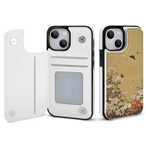 iPhone15 Pro用ケース 手帳型 伊藤若冲 芍薬群蝶図 【全機種対応】 アイフォン15 Pro用ケース スマホケース 財布型 PUレザー おしゃれ 背面カード収納 スタンド機能 携帯カバー 耐衝撃