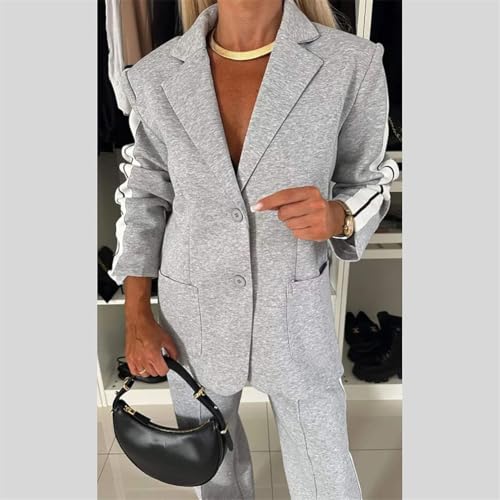 Jasperbelly Women's Lapel Long Sleeve Casual Suit Blazer Jackets and Dressy Wide Leg Pant Suits with Pockets 2 Piece2