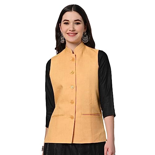Image of Vastraa Fusion Solid Indian Traditional Ethnic Waistcoat Festive Woolen Nehru Jacket for Women