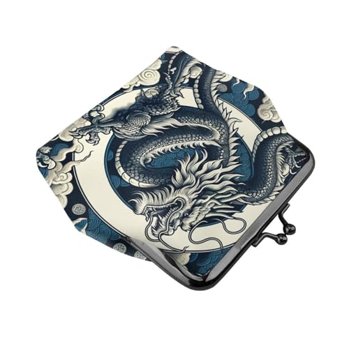 Pu Leather Buckle Coin Purse Dragons-China-Cluture Girls Kiss-Lock Change Purse Wallets3