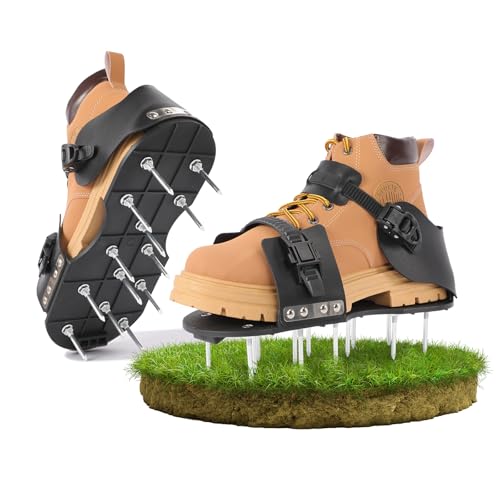 Lawn Aerator Shoes for Grass, Aerating Shoes for Lawn with Pre-Assembled Adaptable Straps, 2.1“ Heavy Duty Spike Shoes for Epoxy Flooring, Auto-Cleaning Aeration Shoes for Lawn, Yard, Patio, Garden