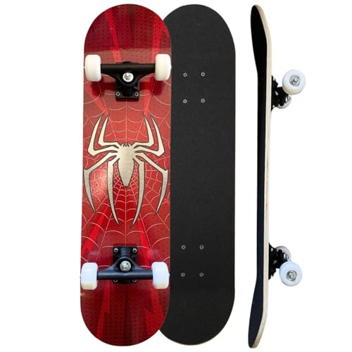 Skate Infantil Semi Profissional Juvenil Montado Completo Radical Skateboard Criança Shape com Lixa - Arte de Rua - Spider Aranha