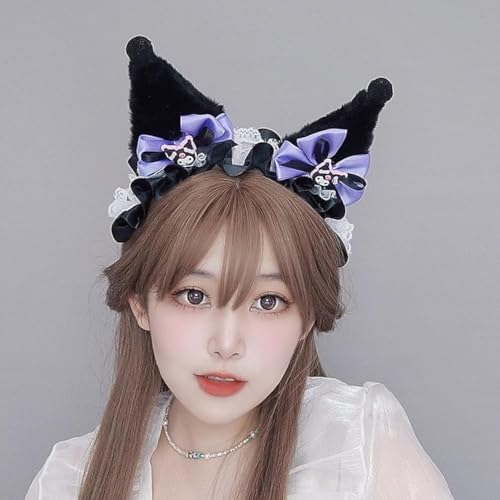 PATPAT® Kuromi Headband for Girls, Cute Kawaii Bow Girls Headband Sanrio Kuromi Hair Band Headwear Girls Headband Cosplay Costume Props Party Dressing Hair Accessories