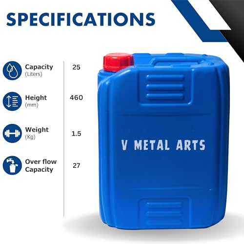 Image of V METAL ARTS Plastic Jerry Can | 25 Liter | Leak Proof Gallon | Water Storage Drum | Refillable Empty Can with Sealed Cap | Blue PVC Gallon | Fuel & Chemical Storage Container | for Generators, Jeeps, Marine, Boat and Vehicles