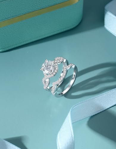 Moissanite Rings for Women Moissanite Bridal Ring Sets Wedding Band Round Cut D Color VVS1 S925 Sterling Silver with 18K White Gold Plated Engagement Promise Valentine's Day Gift3