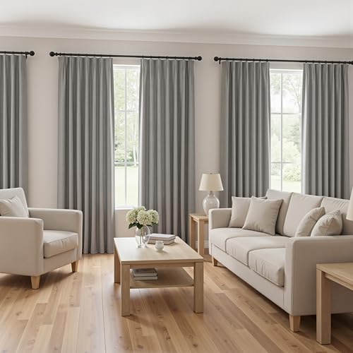 Image of MYSKY HOME Dark Grey Blackout Curtains 84 inches Long Pinch Pleated Curtains for Living Room Bedroom 100% Room Darkening Black Out Window Drapes with Hooks Back Tab, 40 inch Wide per Panel, 2 Pieces