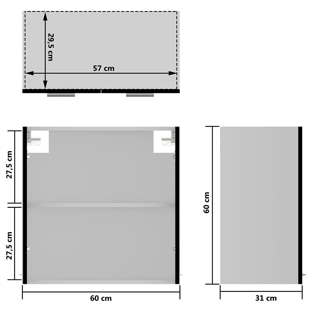 vidaXL Hängeglasschrank Lyon Schwarz 60x31x60 cm Holzwerkstoff, Hängeschrank, Einbauküche, Küchenzeile, Küchenmöbel, Oberschrank, Küchenschrank