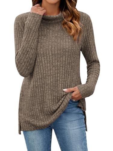 Poetsky Womens Turtleneck Tunic Sweaters to Wear with Leggings 2025 Side Split Fall Long Sleeve Tunic Tops