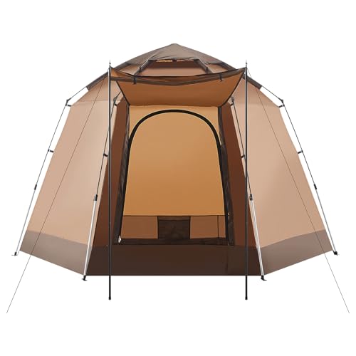 Tienda de Camping Plegable OFCASA 4 Personas Marrón