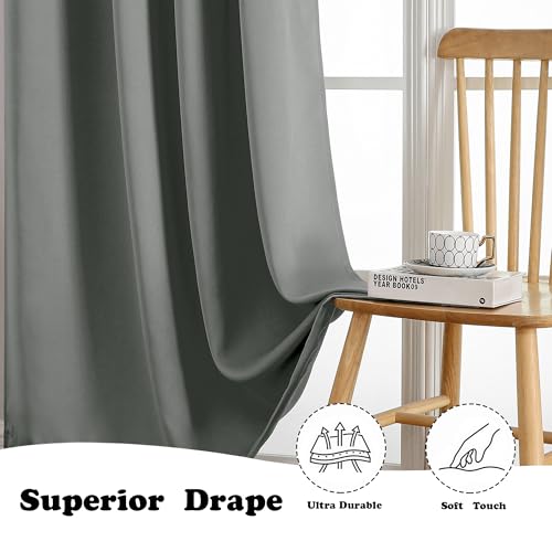 Image of Simplebrand Light Grey Extra Long 10ft Curtains for Patio 120 Inches Long 2 Panels Set, Room Darkening Light Blocking Solid Thermal Insulated Energy Saving Grommet Noise Reducing Curtains, 50 Wx120 L