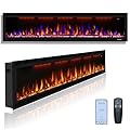 Dreamflame Electric Fireplace 74 inch, Recessed Wall Mounted Fireplace Heater, Logs & Crystal, Multicolor Flame Combinations, Overheating Protection, Black (74")