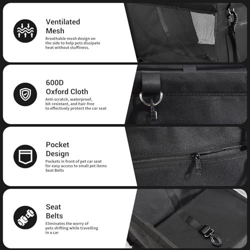 CIMOYBAI Extra Stabiler Hunde Autositz für Auto Rücksitz, Oxford Atmungsaktiv Waschbare Hundeautositz für Kleine bis Mittlere Hunde, Faltbar für Rückbank (Schwarz)