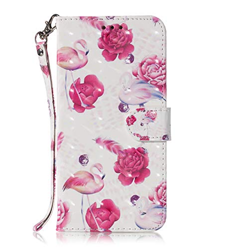 A20E Phone Cover, 3D PU Leather Samsung Galaxy A20E Wallet Case, Shukuakn Folio Stand Flip Cases with Cute Stickers Card Holders Anti Slip Snug Fit Protective Holster Flamingo
