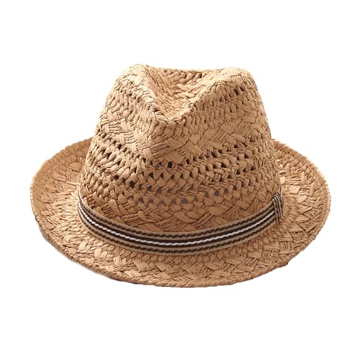 PURFUN Kids Short Brim Fedora Hat Girls Boys Jazz Trilby Hat Anti-UV UPF 50+ Travel Beach Panama Hat Straw Hats for 2-6 Yrs2