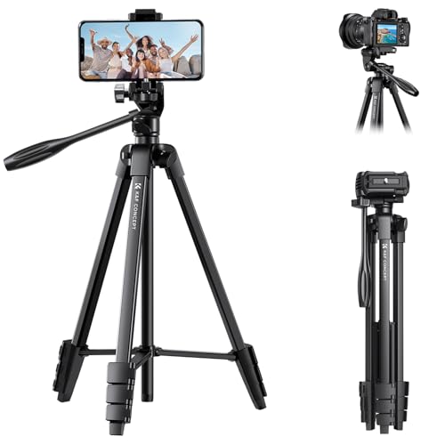 K&F CONCEPT Trípode para Móvil Ligero 152cm Compatible con DSLR Canon Nikon Sony, Smartphone con Soporte para Móvil, Trípode de Viaje de Aluminio con Mando a Distancia Bluetooth
