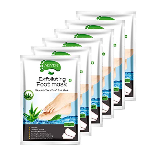 Adofect 6 Pairs Foot Peel Masks Exfoliating Foot Mask Removes Calluses and Dead Skin Cells, Repair Rough Heels Make Your Feet Baby Soft for Women & Men (Aloe)