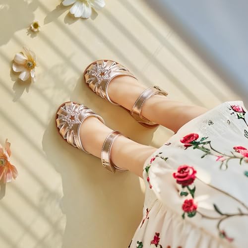 Image of THEE BRON Toddler Girls Closed-Toe Sandals Sweet Retro Cutout Summer Dress Shoes