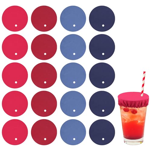 XIHIRCD 20pcs Drink Cover Scrunchie Womens Drink Protectors with Straw Holes Drug-Proof Reusable Drink Lids Drink Cap for Nightclubs Party (Blue Hidden Blue Wine Red Pink) 3.94in
