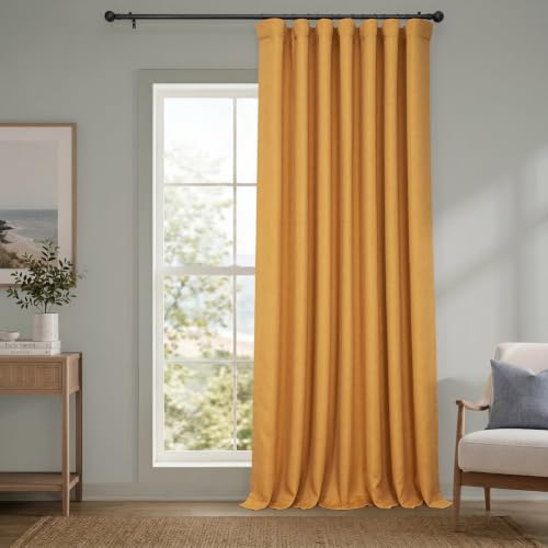Image of HPD Half Price Drapes - Faux Linen Curtains for Living Room (1 Panel) - 100W X 96L - Extra Wide Textured Room Darkening Curtains for Bedroom 96 Inches Long - Drapes for Home Decor, Dandelion Gold