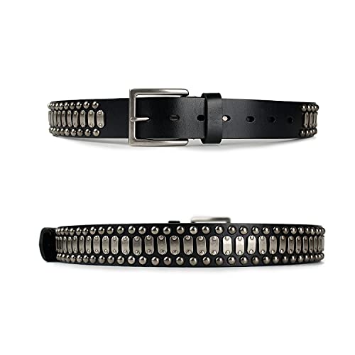 Fioretto Stylish Mens Studded Casual Italian Cowhide Leather Belts For Jeans Punk Rock Rivets Belt With Buckle For Men Black Size 34 #TOP5