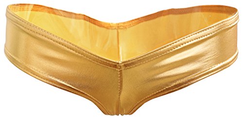 QinMi Lover Women's Golden Metallic Micro Shorts Panty Thong,L/XL