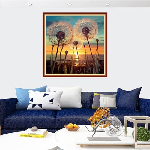 Image of Findvoor Stamped Cross Stitch Kits for Beginners Full Range of Cross Stitching Embroidery Pattern for Adults, 11CT DIY Needlepoint Embroidery Starter Kits-Sunset Dandelion 17.7x17.7 inch