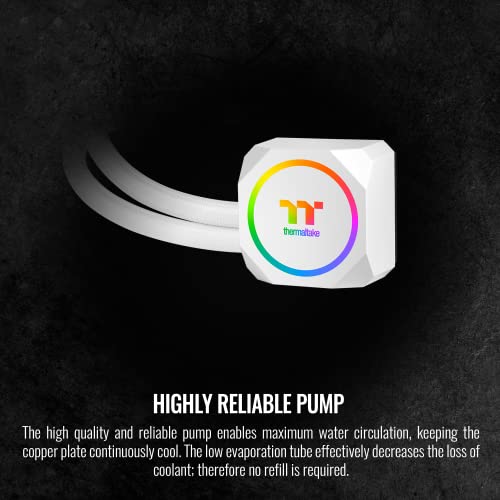 Image of Thermaltake TH120 ARGB Motherboard Sync Snow Edition Intel LGA1700 Ready /AMD AM5 All-in-One Liquid Cooling System 120mm High Efficiency Radiator CPU Cooler CL-W346-PL12SW-A, White