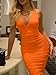 BEAGIMEG Women's Sexy Ruched Sleeveless Deep V Elegant Cocktail Evening Party Maxi Dress Orange