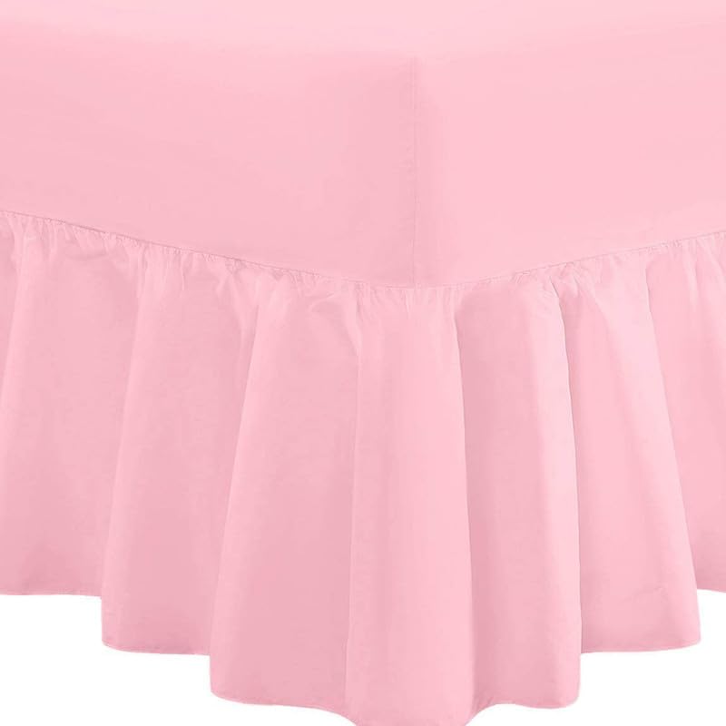 DTEX HOMES Frilled Valance Single Extra Deep Fitted Sheet 40cm Drop Soft Microfiber Stylish Breathable & Durable(Pink-Single)