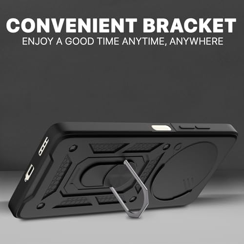 Image of Pikkme Back Cover for Realme 13 Plus 5G / Realme P1 Speed 5G | D10 Tough Armor | 360 Protection Case | Sliding Camera Shield Cover & Ring Holder Stand Bumper Case (Black)