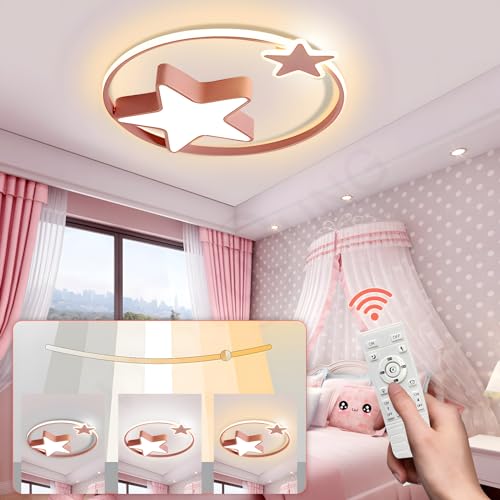 Luz De Techo LED Rosa | Lámpara Infantil Redonda Moderna | Star Starry Sky Niños Luz | Ø55cm 48W | Regulable Con Control Remoto 2700K 6500K | Habitación Infantil Niños Niñas De Techo Dormitorio