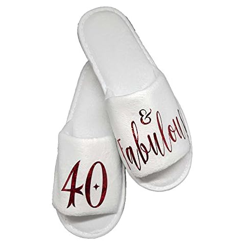 50th, 40th, 30th, Birthday Personalised Slippers Plush Velour Sparkling Red (7-9, 40 & Fabulous) Cover