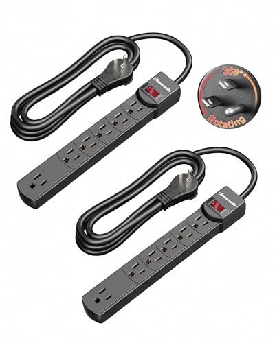 DEWENWILS 6FT Long Power Strip with Large Spacing Sockets, 300J Surge Protector，360&deg; Rotating...