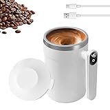 Hojalis Tazza Auto-Commovente, Miscelatore magnetico automatico 400ml-Mescolante con Display Della Temperatura, Tazza Magnetica Automatica, Miscelatore elettrico della per Caffè, Latte, Cacao (Bianco)