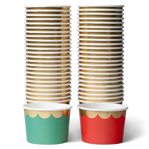 Image of Confettiville Paper Ice Cream Cups, 50-Count 9-Oz Disposable Dessert Bowls for Hot or Cold Food, 9-Ounce Christmas Party Supplies Treat Cups, Red and Gold, Floral Gold Foil