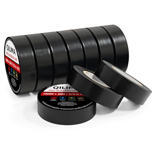 Image of QILIMA Black Electrical Tape, 3 /4 in x 66ft, Industrial Grade Electrical Tape Electric Super Vinyl,10-Pack